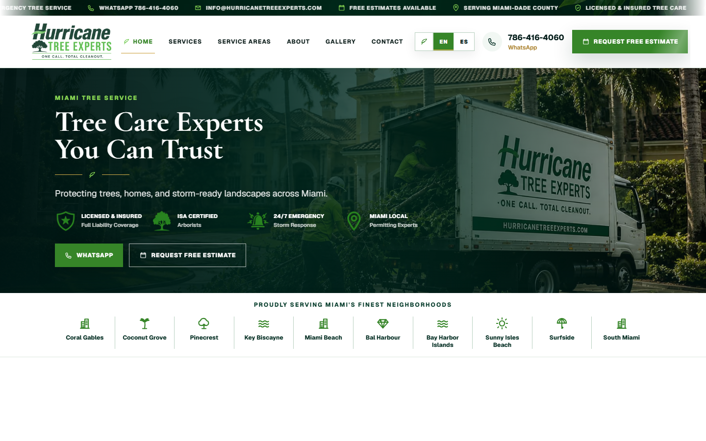 Hurricane Tree Experts multi-page website preview